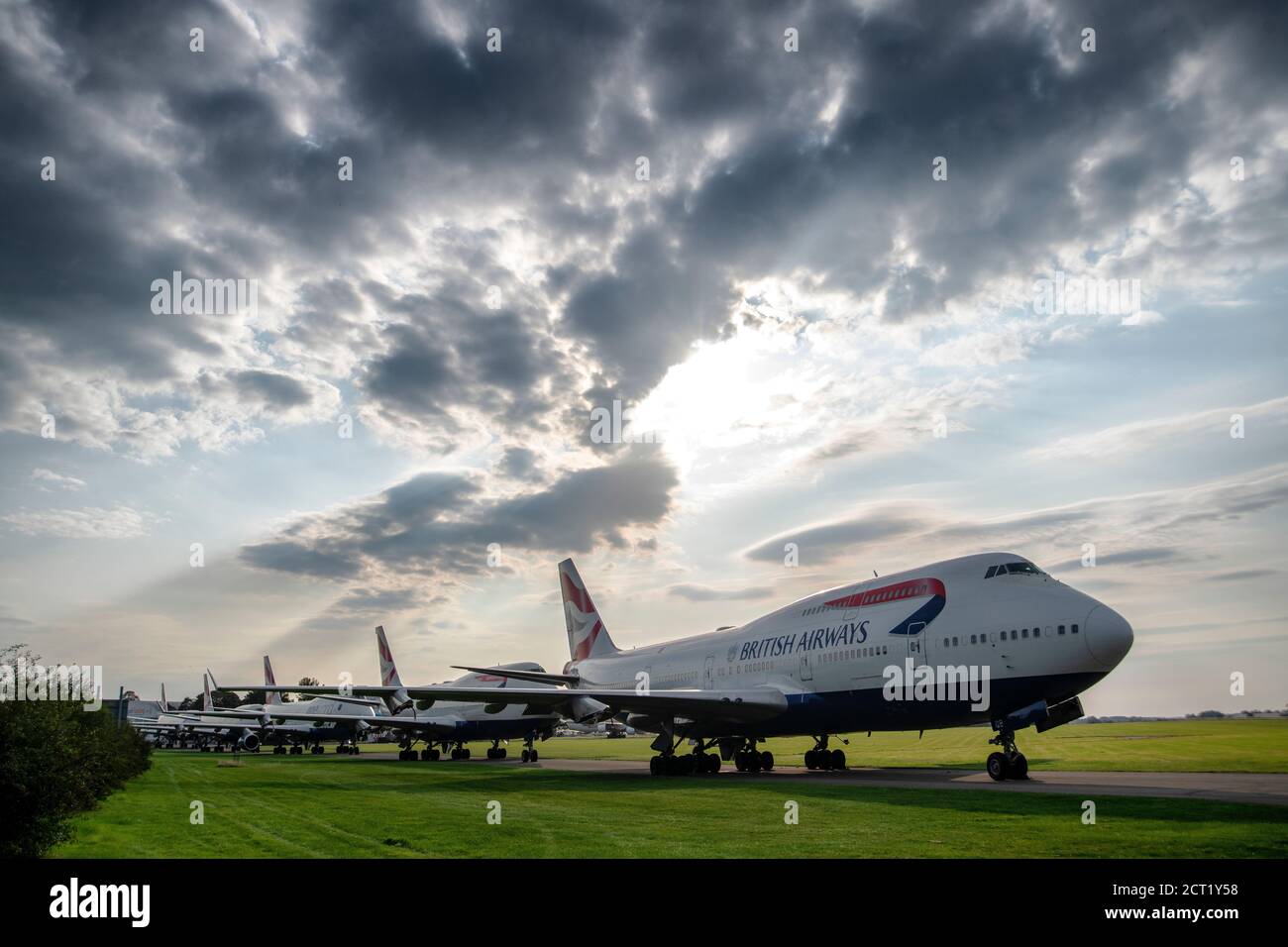 The coronavirus pandemic forces the British Airways Boeing 747 fleet into early retirement. Pictured being decommissioned at Cotswold Airport in Glouc Stock Photo