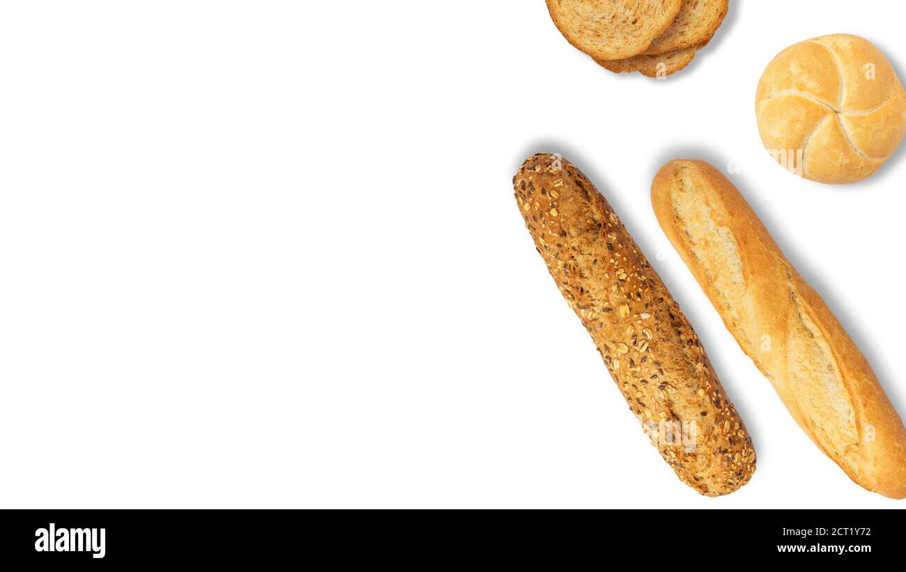 Isolated different kinds of bread on a white background. Photo of