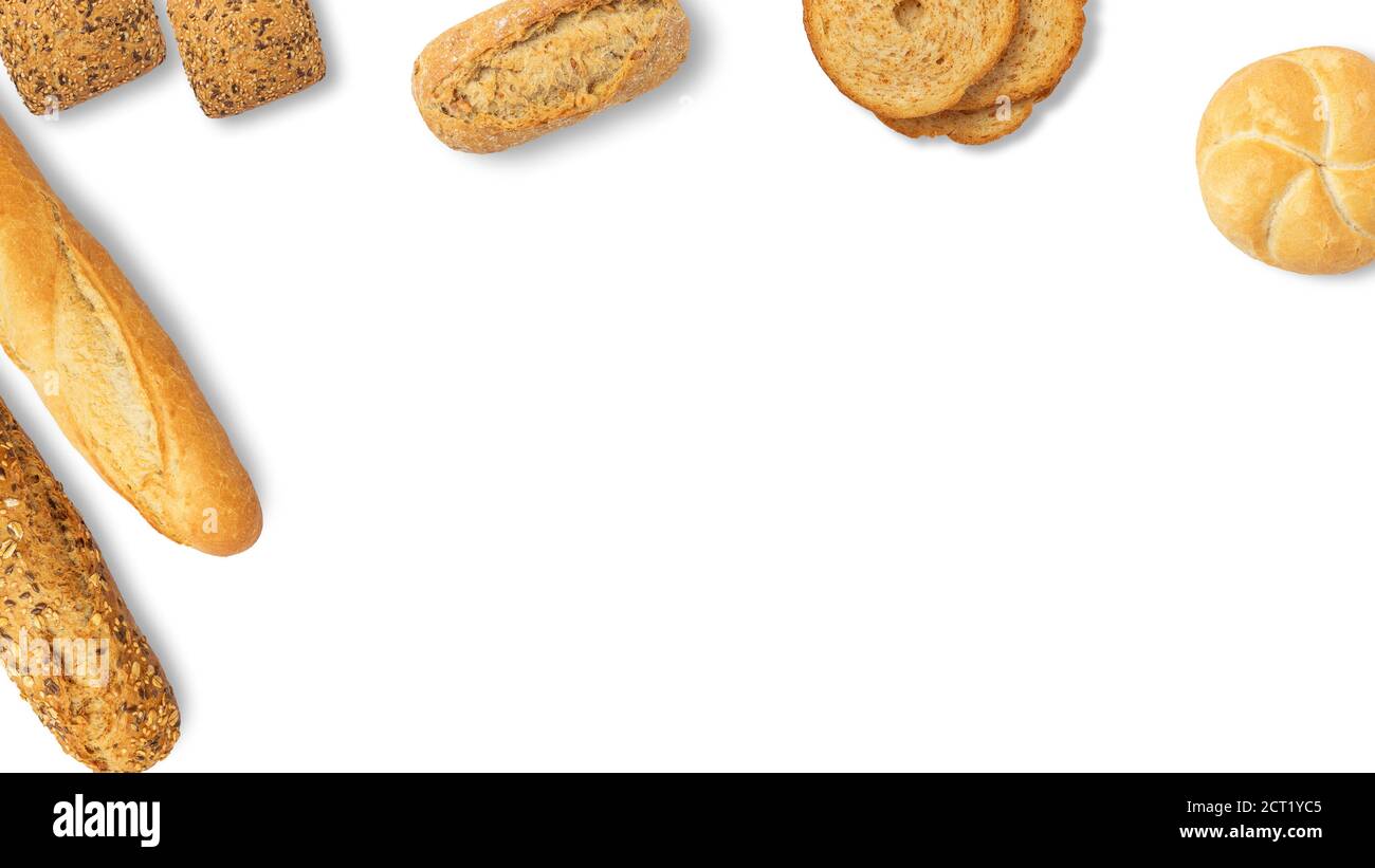 Isolated different kinds of bread on a white background. Photo of