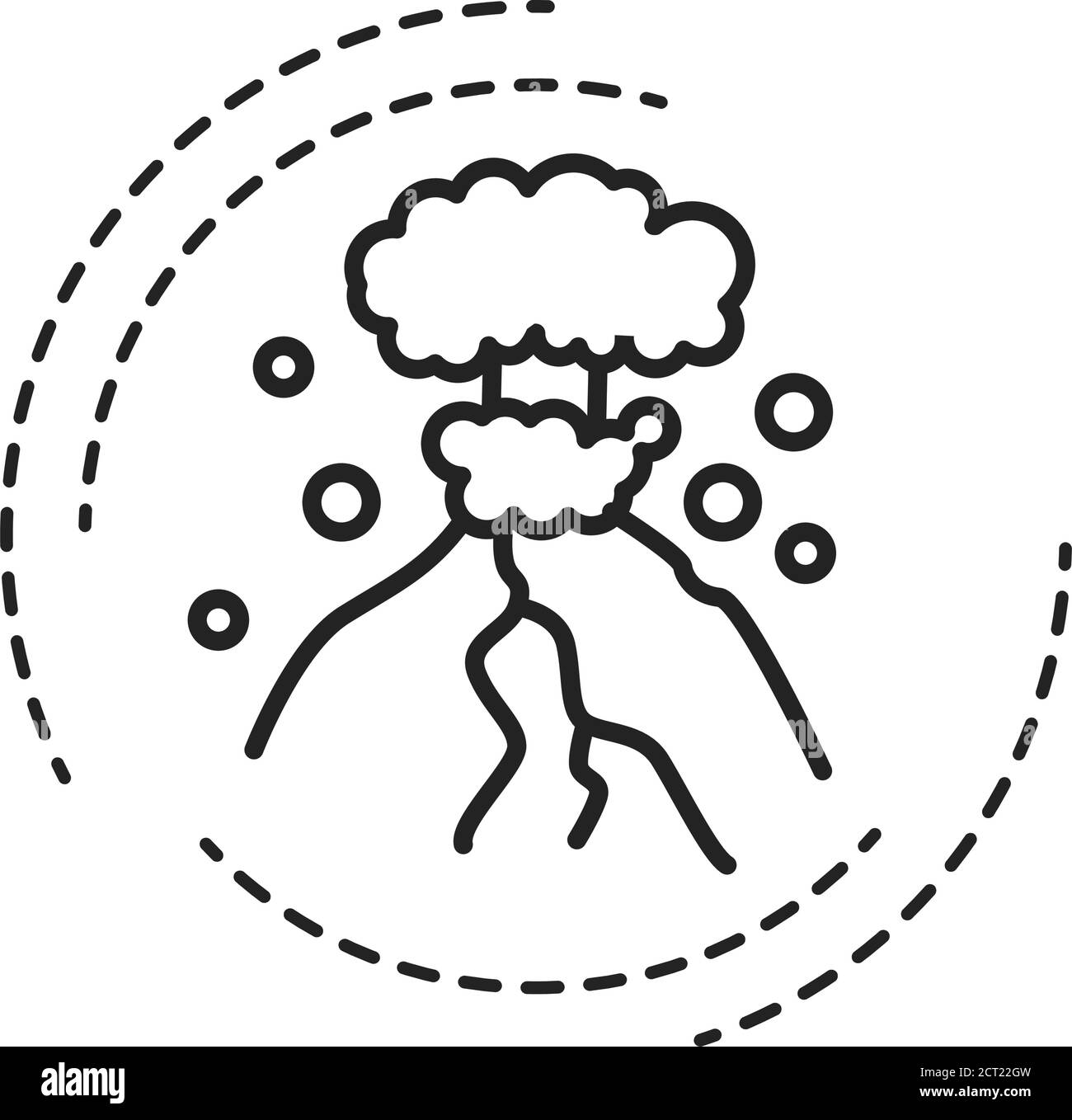 Eruption black line icon on white background. The outpouring of magma. Ejection of ash. Pictogram for web page, mobile app, promo. UI UX GUI design Stock Vector