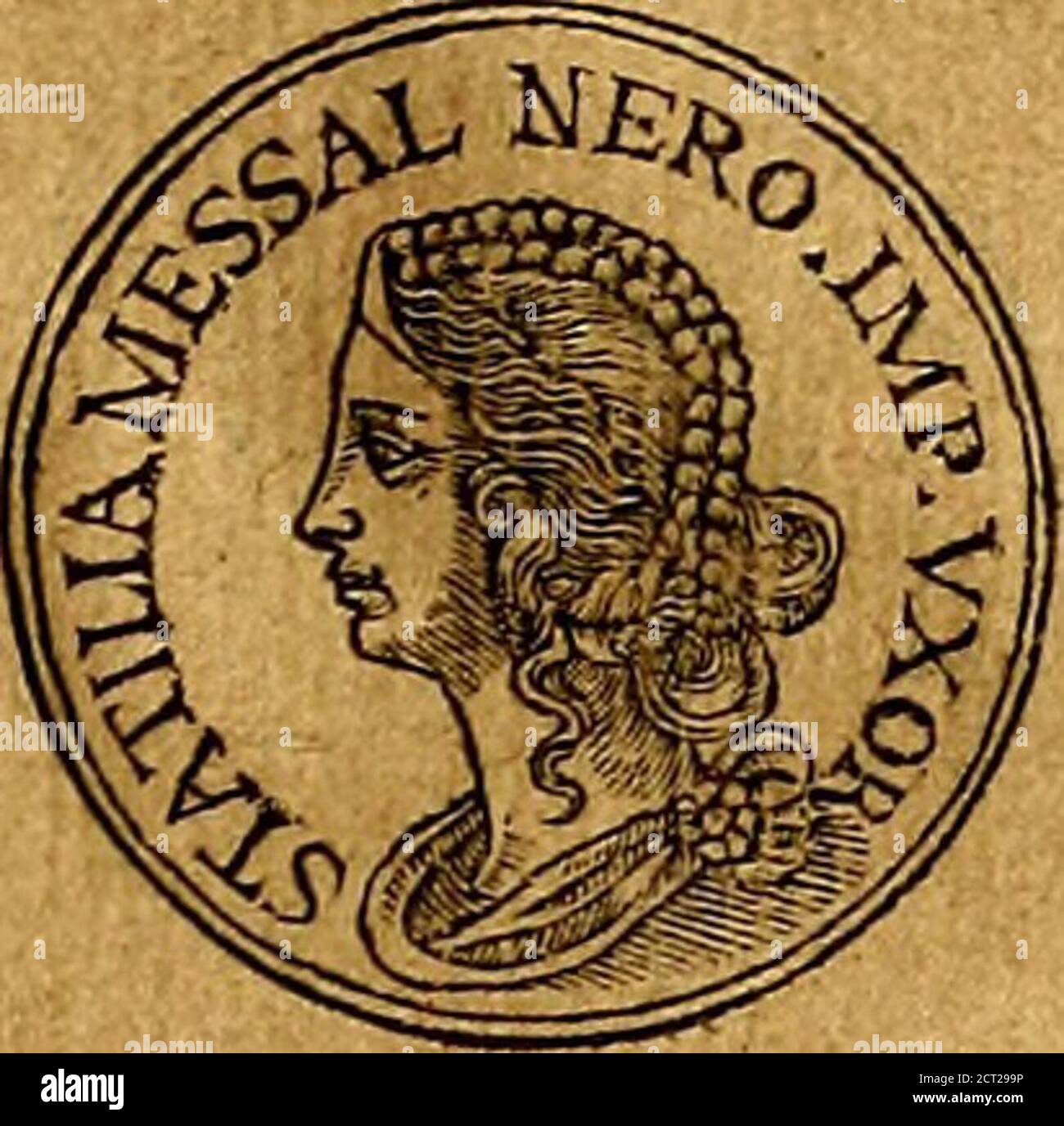 . Prontvario de le medaglie de piv illvstri, & fulgenti huomini & donne, dal pricipio del mondo insino al presente tempo.. . P O P P E A Sabina, nata da Tito Olio, hnomo Qiicflorio,f I maglie di Nerone, qual died di dope el diuortjo dOccauia,prefe in macrimonio. Fii da liii fopra ognalcra amata, & purecon la percofTa dVn calcio da lui vccifa^pcrche grauida Sc infer-maSC (come accade) faftidiofa, lohaueua riprefo convillaniachefufsitornatotroppotardi vnafera,dafolla2zarriin fucar-retcc.Cofteiprima fii maritaraa RufFo Crifpino Caualiere Ro.mano. Haueuacoftei tiute lebuoneparri,eccettolanimopuro& Stock Photo