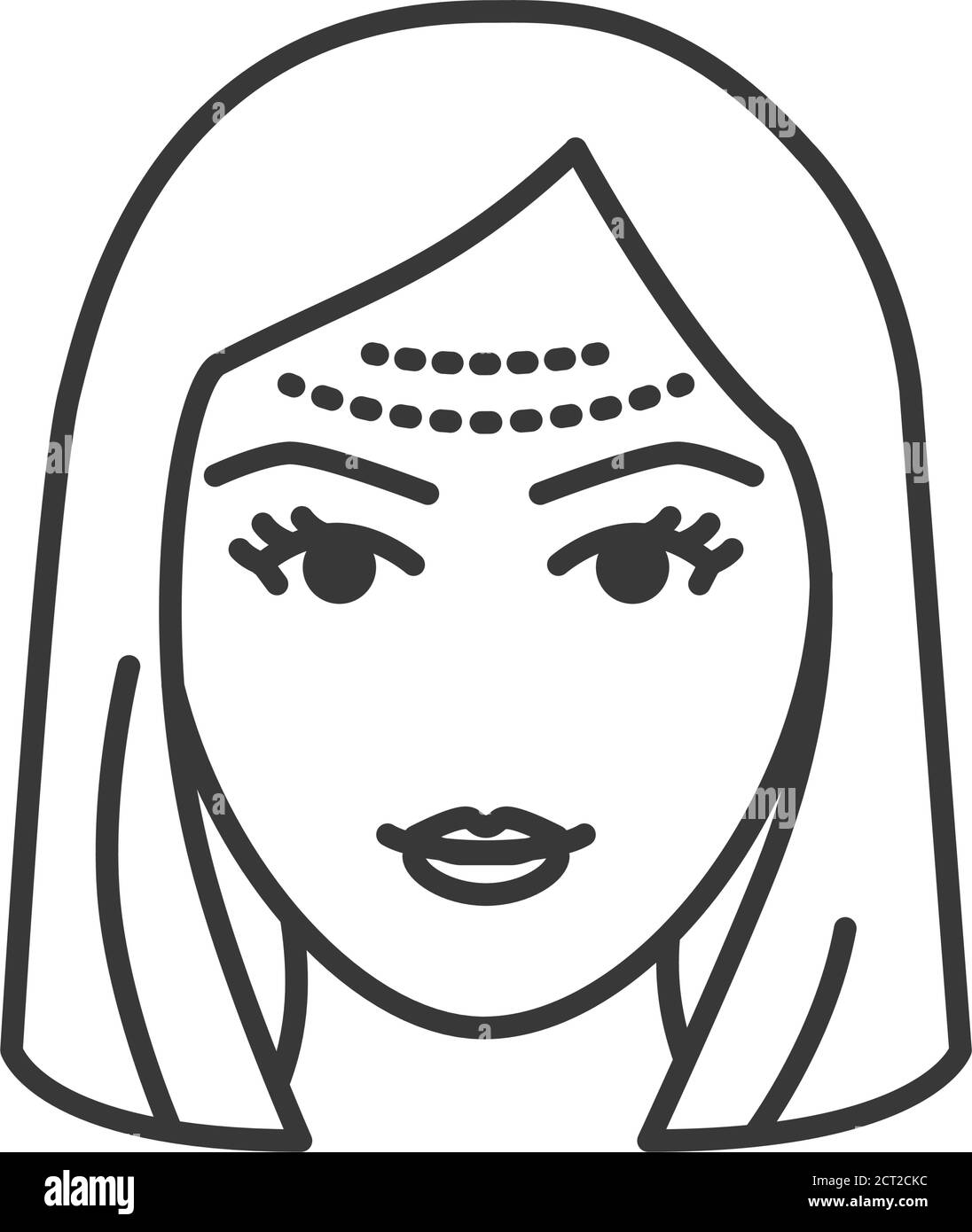 Forehead lift black line icon. Cosmetic surgery. Skin care. Facial rejuvenation. Blond woman concept. Sign for web page, mobile app, banner, social Stock Vector