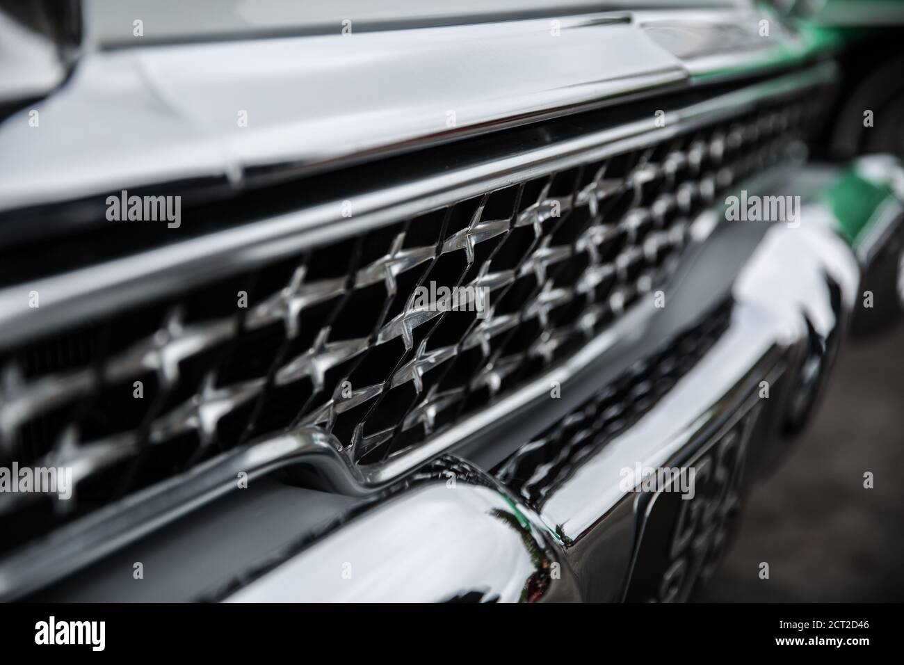 1959 Ford Galaxie chrome grill details. Stock Photo