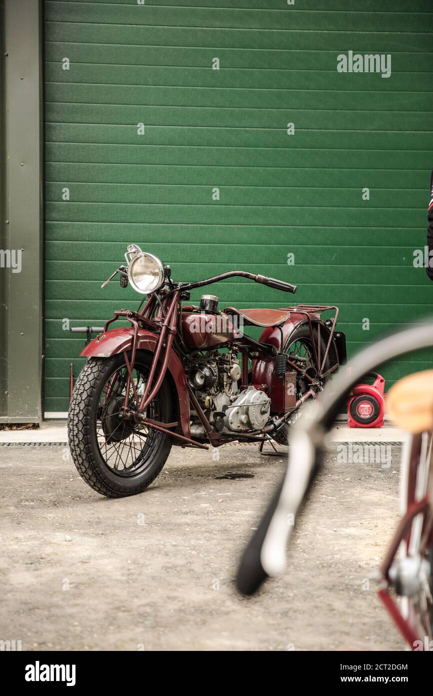 An 1930 Indian Scout 101 on show at the Bicester Heritage Sunday Scramble Classic American motorcycle Stock Photo