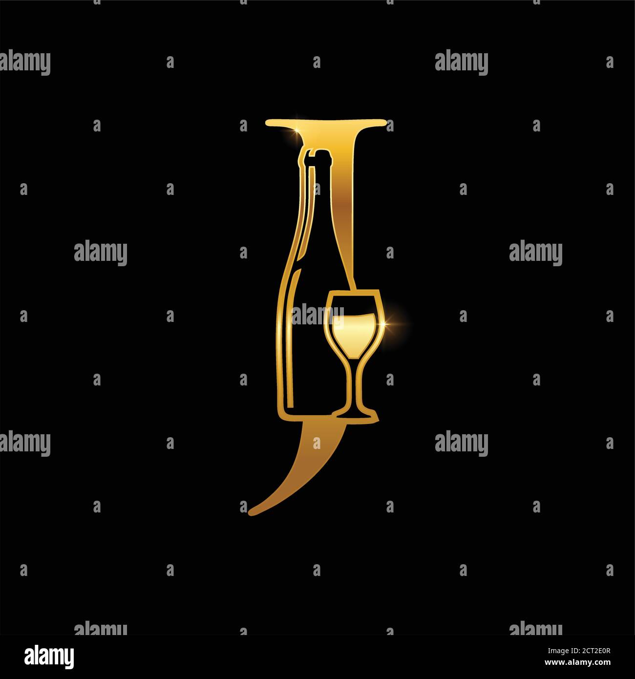 A Vector Illustration of Gold Wine Bottle Initial Letter J Logo Stock Vector