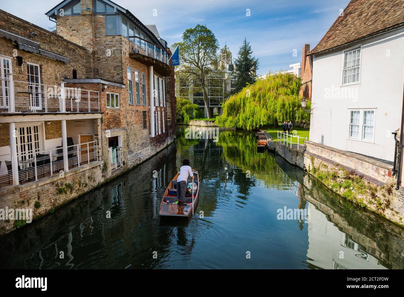 A view along the river Camb on magdalene bridge Cambridge UK, with punts on the river. Stock Photo