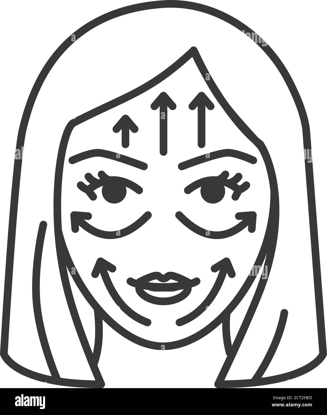 Lifting female face black line icon. Cosmetic surgery. Skin care. Facial rejuvenation. Blond woman concept. Sign for web page, mobile app, banner Stock Vector