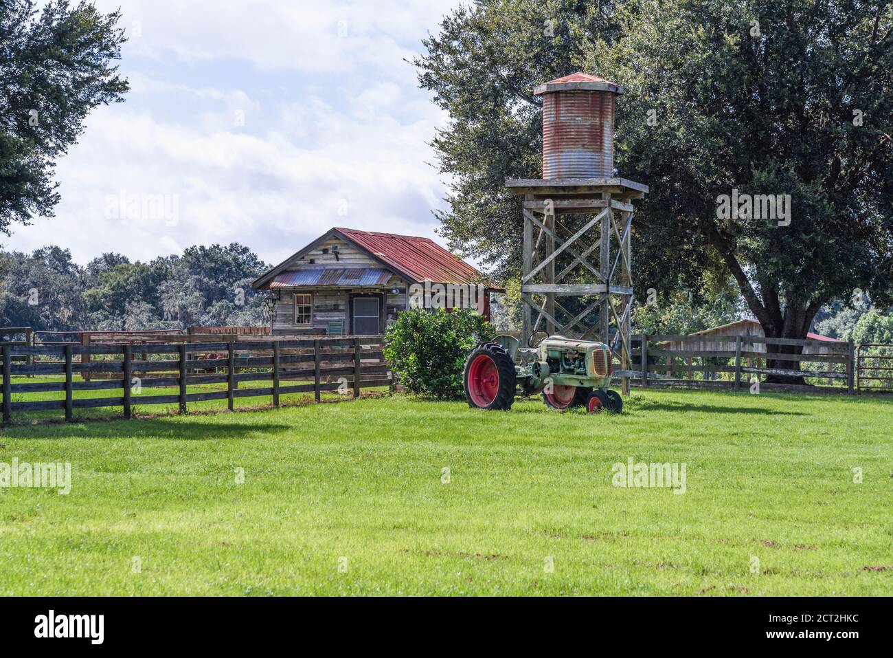 Farm Tractor Landscape, Weirsdale, Florida USA Stock Photo