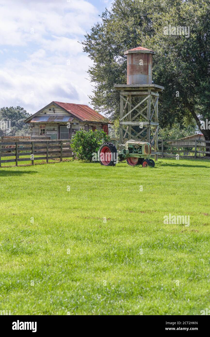 Farm Tractor Landscape, Weirsdale, Florida USA Stock Photo