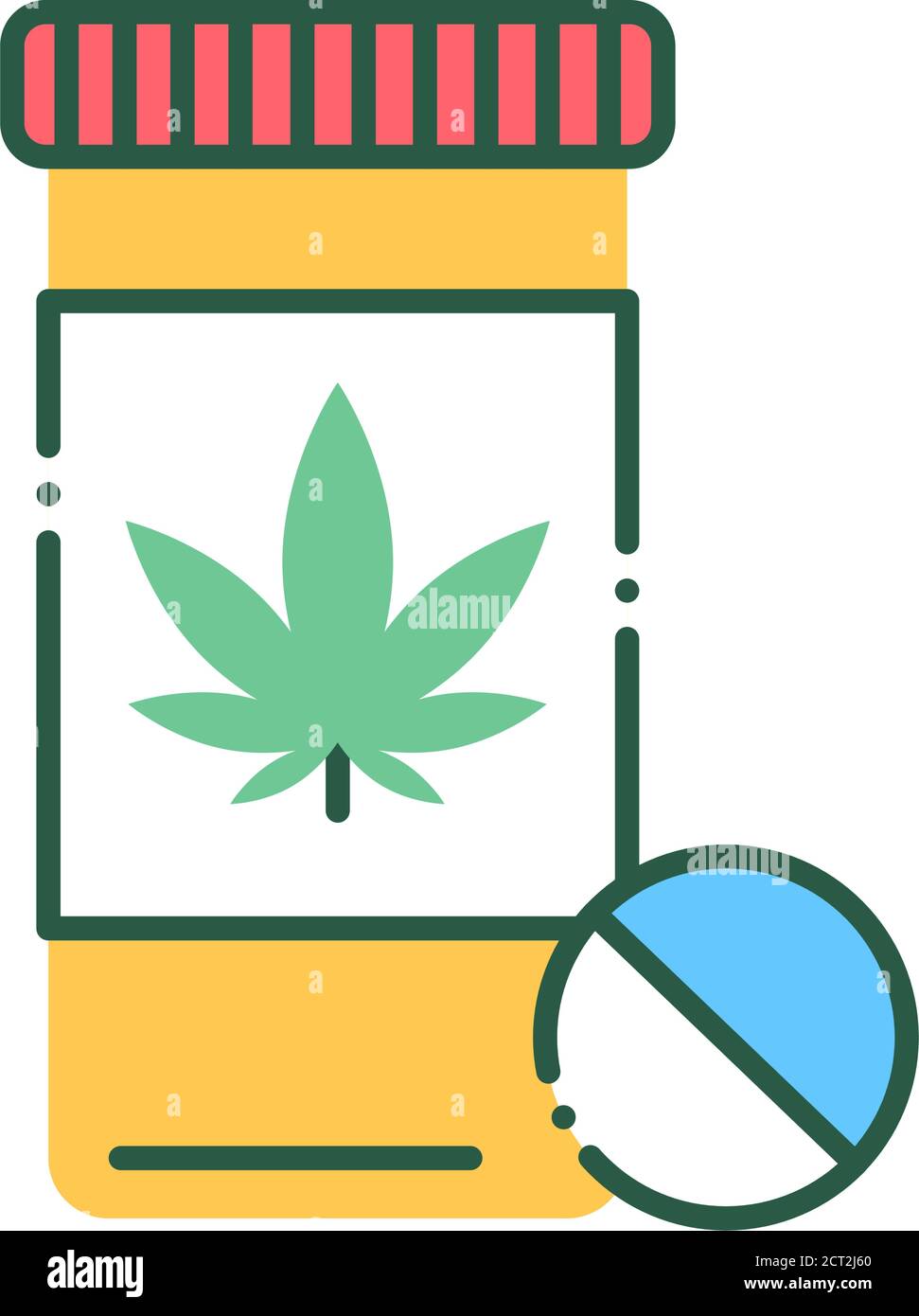Pill bottle marijuana color line icon. Narcotic substance. CBD