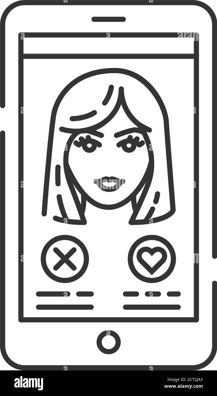 Online dating on smartphone screen color line icon. Blond women profile information element. Virtual dating. Stock Vector