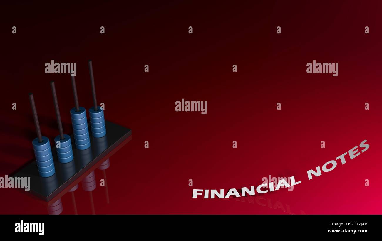 Red background with abacus on right bottom corner with the write FINANCIAL NOTES - 3D rendering illustration Stock Photo