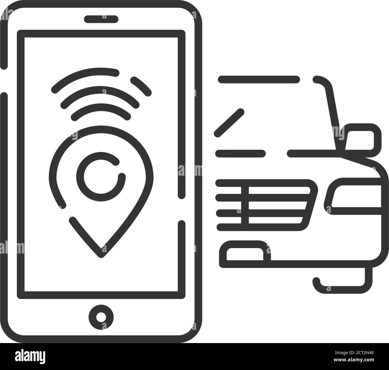 Smart car local service black line icon. Smartphone application for global positioning system. GPS navigation app. Stock Vector
