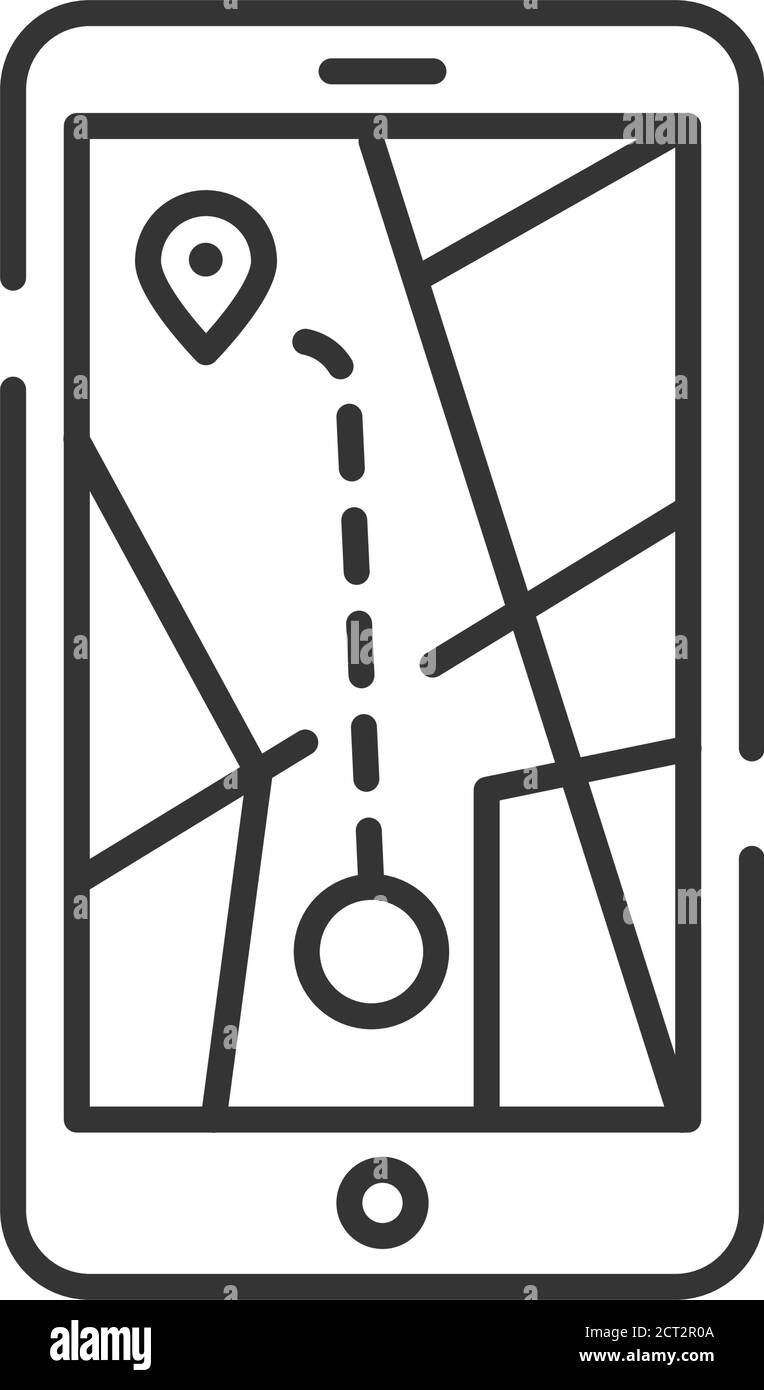 GPS navigation in smartphone color line icon. Map application and