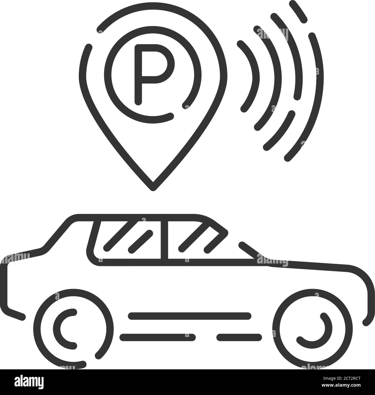 Smart parking assist system color line icon. Self driving concept. Intelligent sensors scan free space for park. Stock Vector