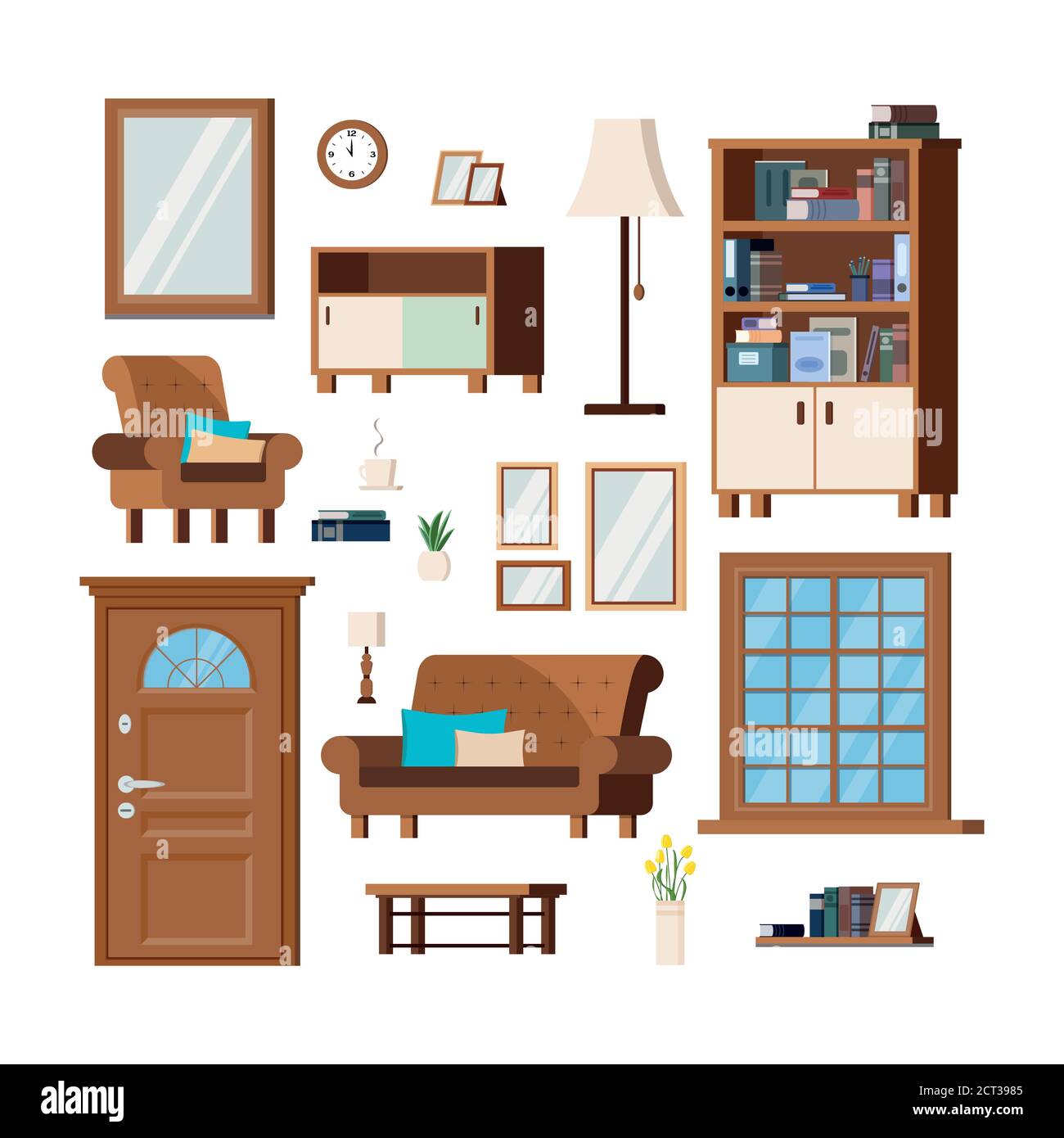 Furniture set for cozy hallway living room. Stock Vector