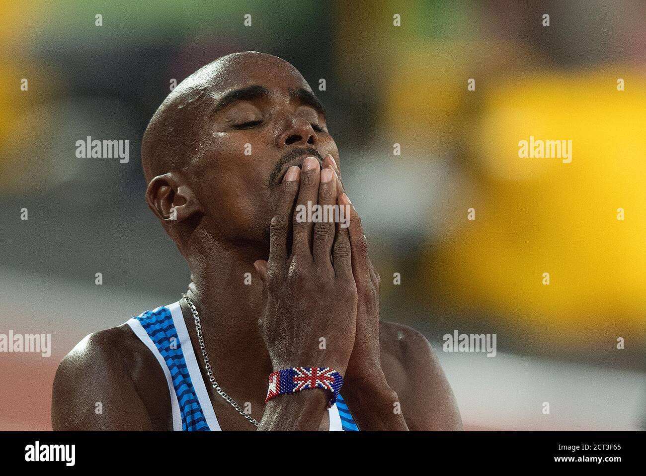 Mo Farah after finishing 2nd the Mens 5000m Final. Athletics World