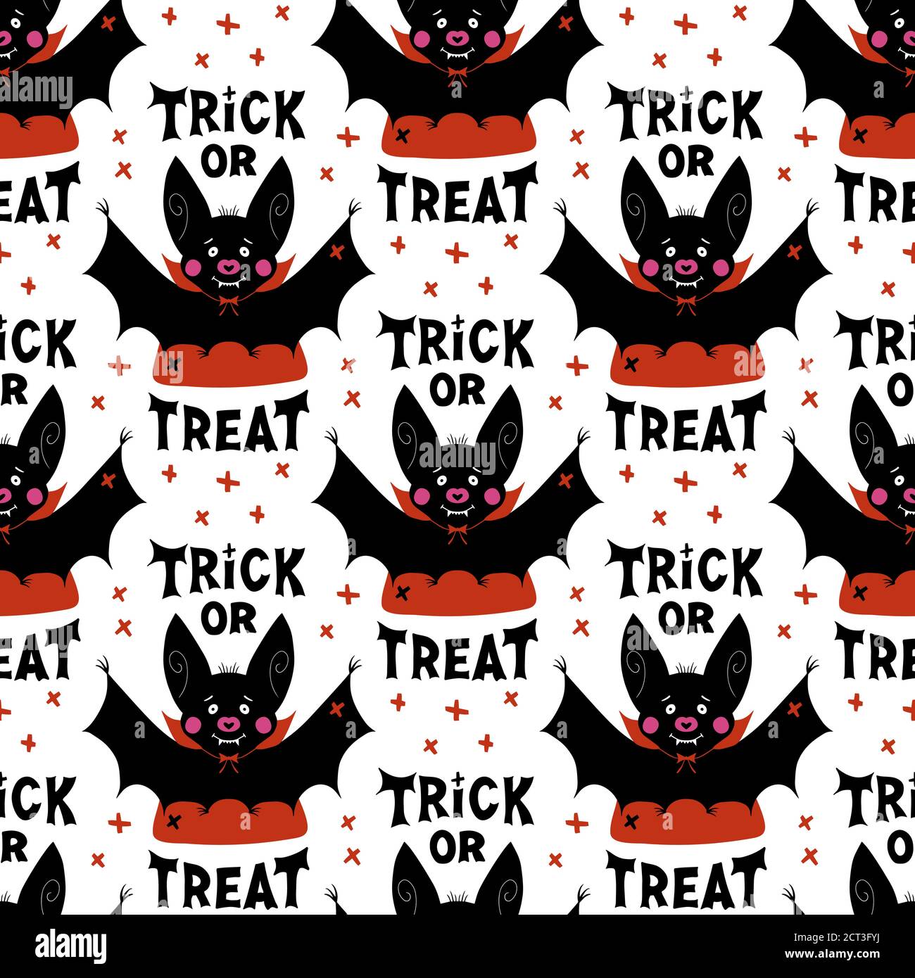 Cute cartoon vampire bat and trick or treat lettering. Halloween ...