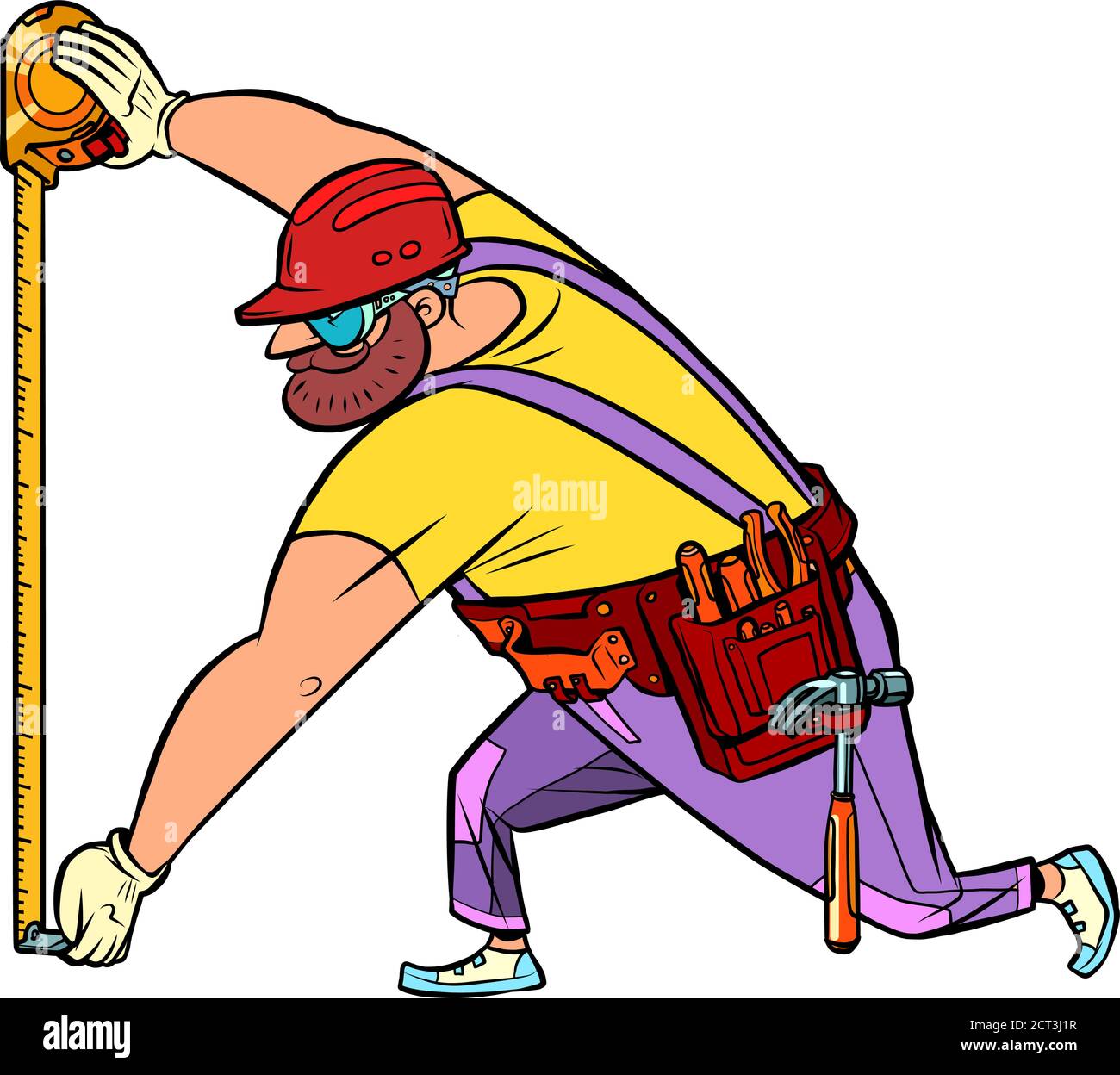 Builder with measuring tape Stock Vector