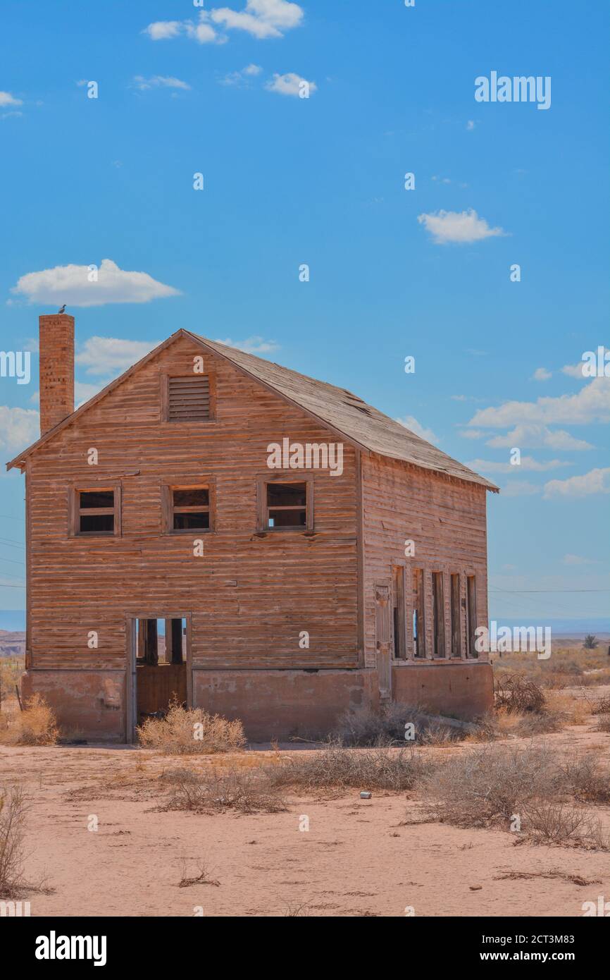 A rundown abandoned wood house in Tuba City Arizona on the Navajo