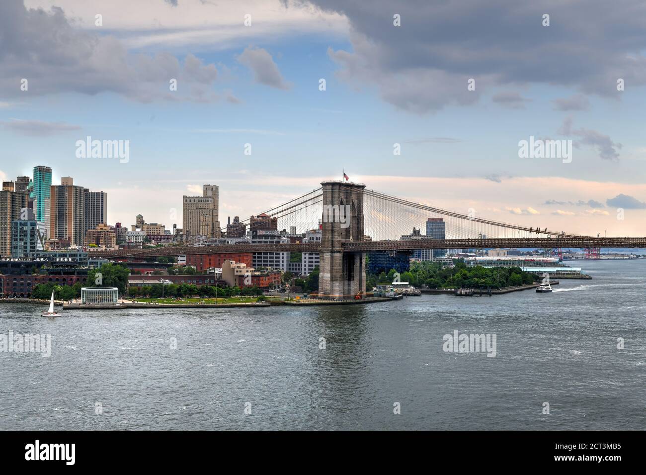 Panoramic view of the East River and the Brooklyn Bridge between ...