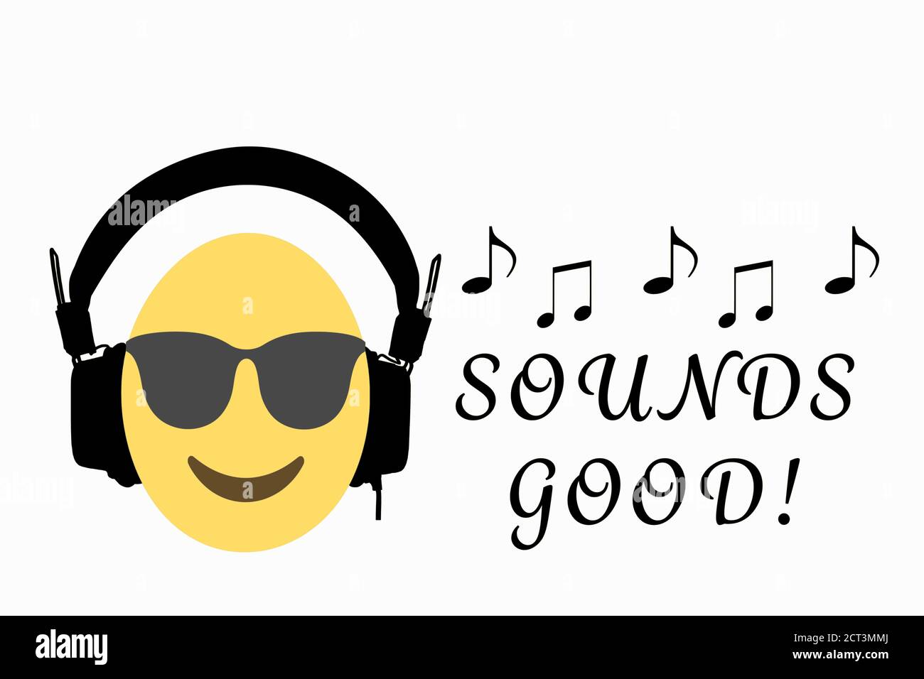smiling face with sunglasses emoji that wearing headphones with text sounds  good and music notes on white background copy space,vector illustration  Stock Vector Image & Art - Alamy