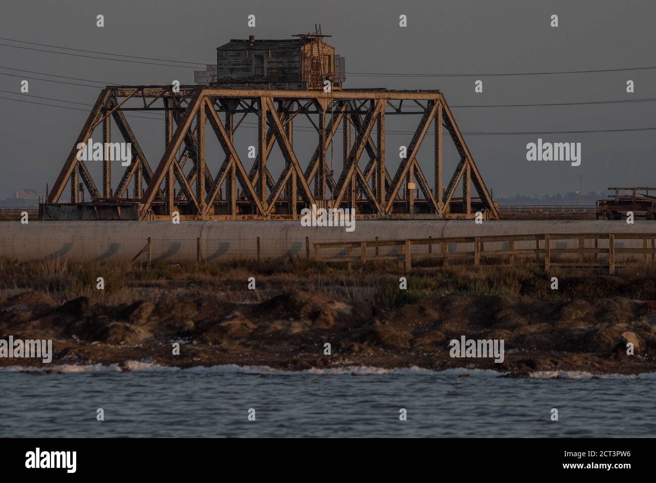 The Dunbarton rail bridge stands decommissioned and out of use, it used to be a railroad bridge across the San francisco bay. Stock Photo