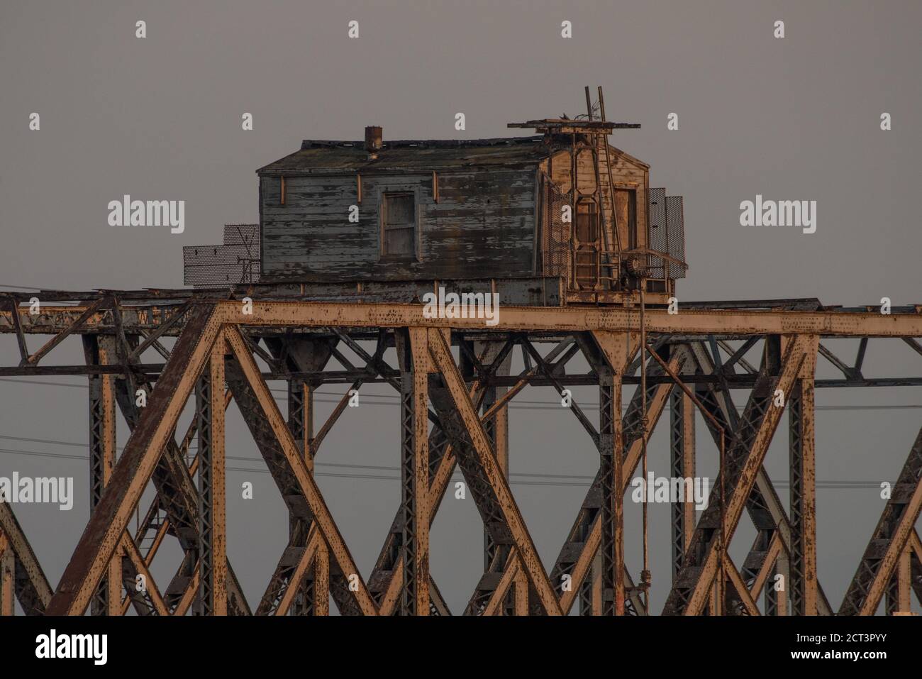 The Dunbarton rail bridge stands decommissioned and out of use, it used to be a railroad bridge across the San francisco bay. Stock Photo