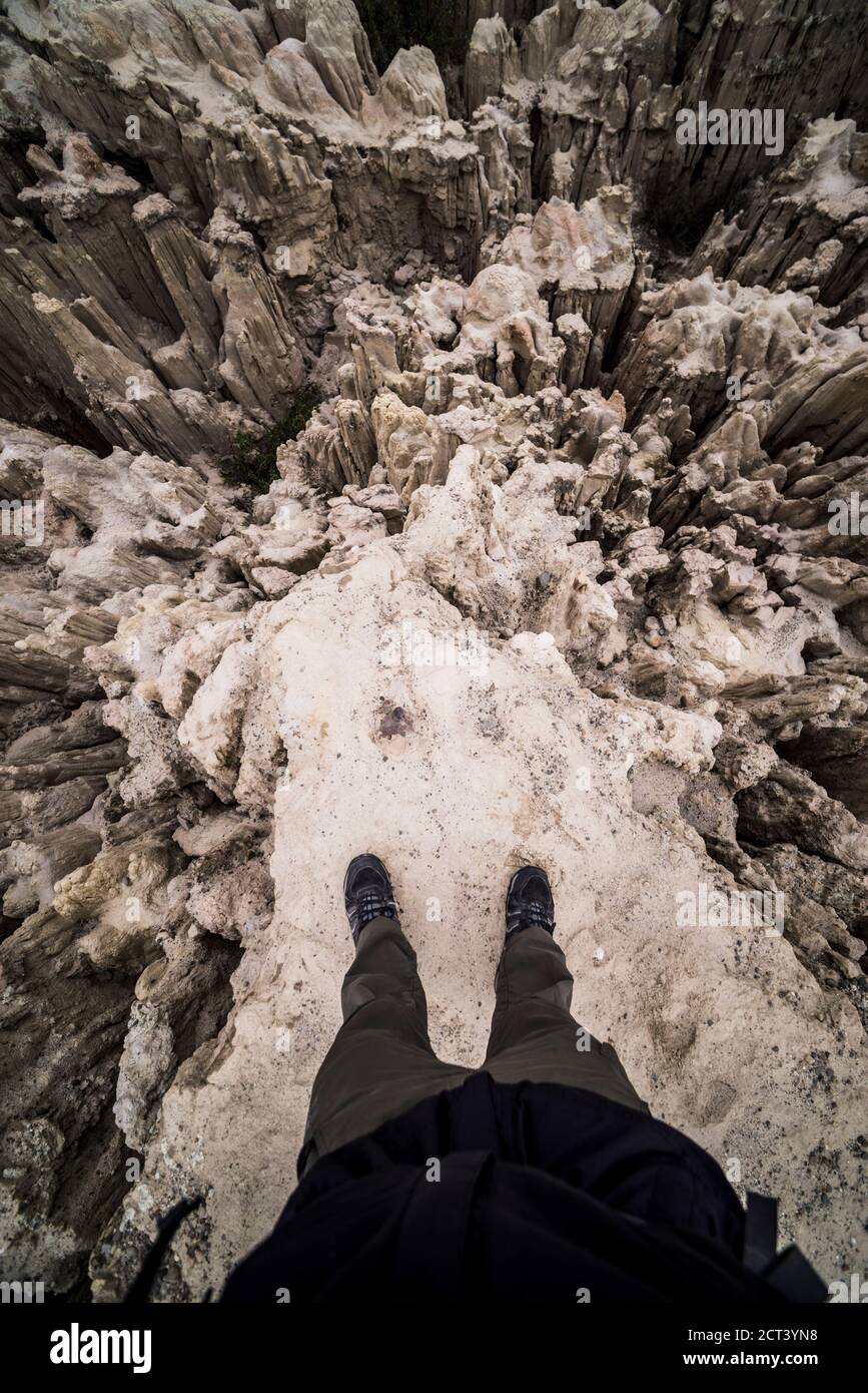 Tourist at Valle de la Luna (Valley of the Moon), La Paz, La Paz Department, Bolivia, South America Stock Photo
