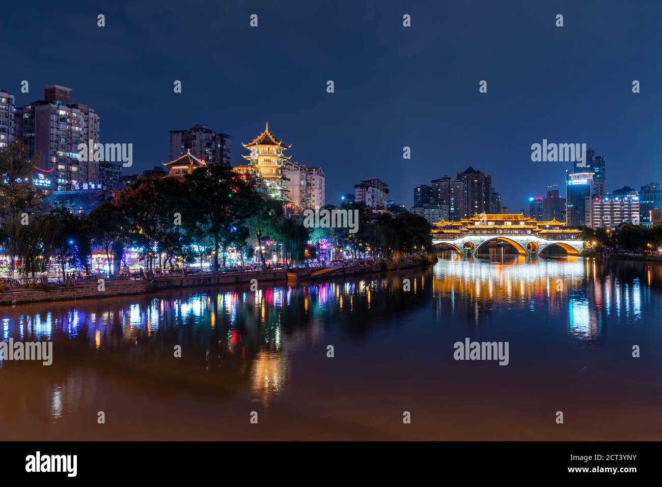 View of Chengdu city in China at night Stock Photo