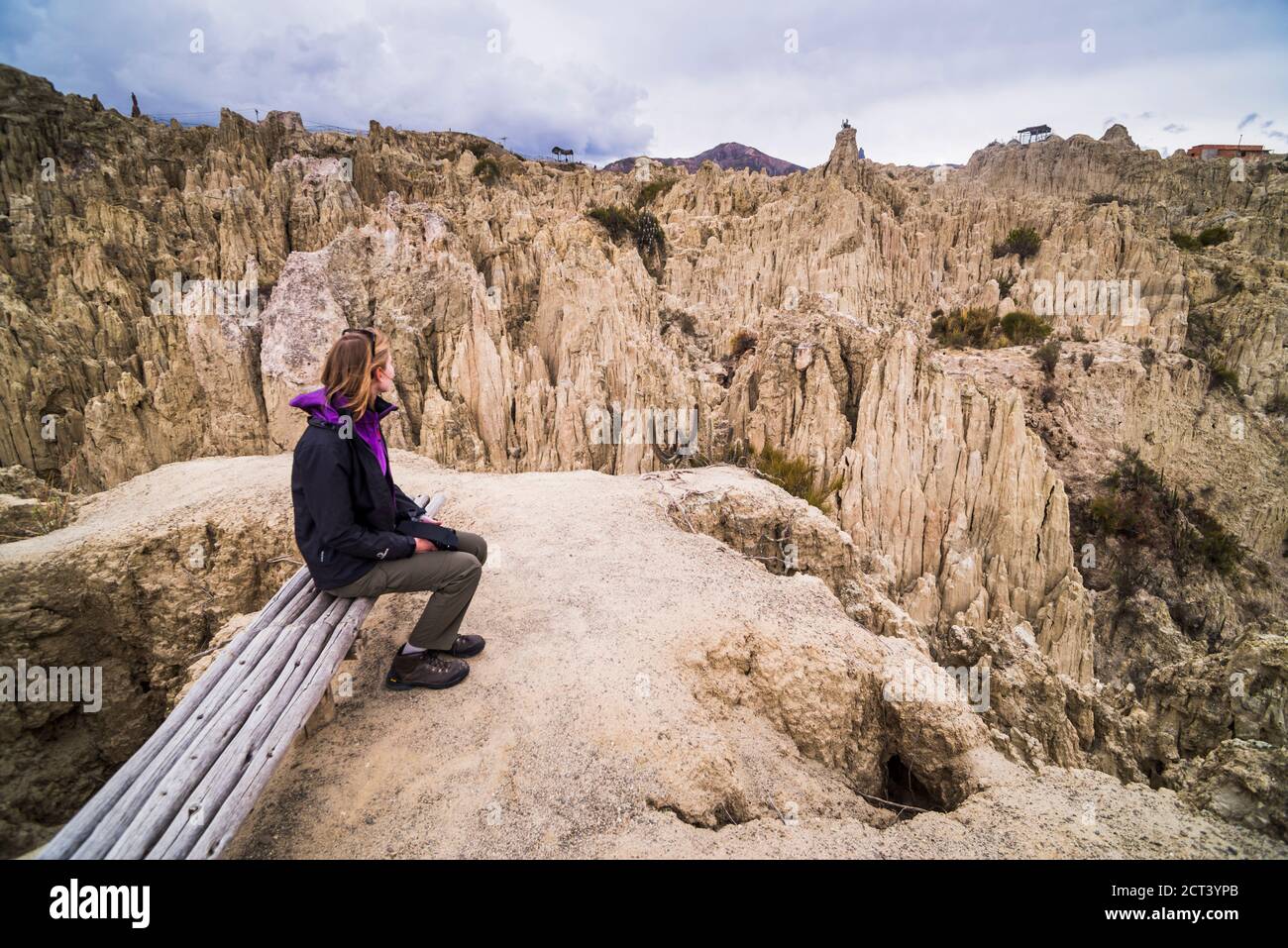 Tourist at Valle de la Luna (Valley of the Moon), La Paz, La Paz Department, Bolivia, South America Stock Photo