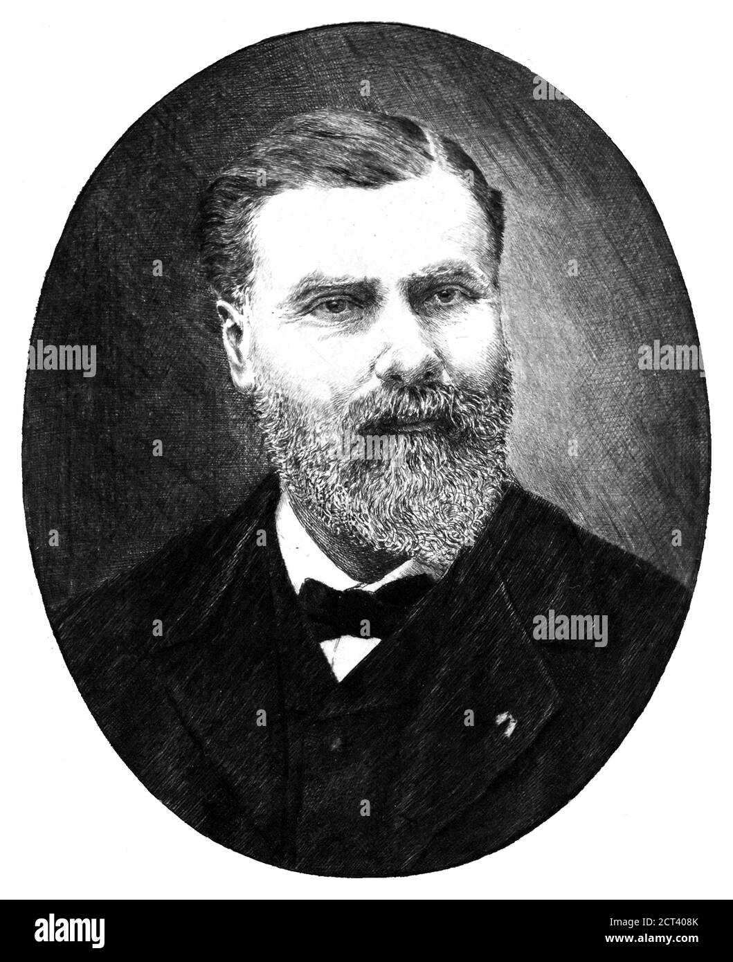 1890 c., FRANCE : The french writer EMILE RICHEBOURG ( 1833 - 1898 ). Portrait by engraver artist Henri Guérard  ( 1846 – 1897 ). - Émile - LETTERATO - SCRITTORE - LETTERATURA - WRITER - SCRITTORE - Literature - barba - beard - tie bow - papillon - cravatta ---- ARCHIVIO GBB Stock Photo