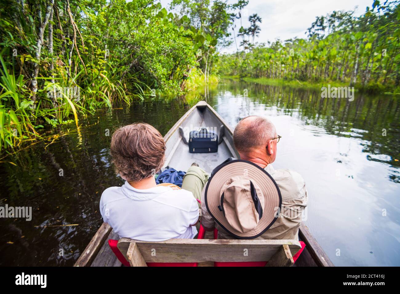 Dugout canoe ride in the Amazon Rainforest, Coca, Ecuador, South
