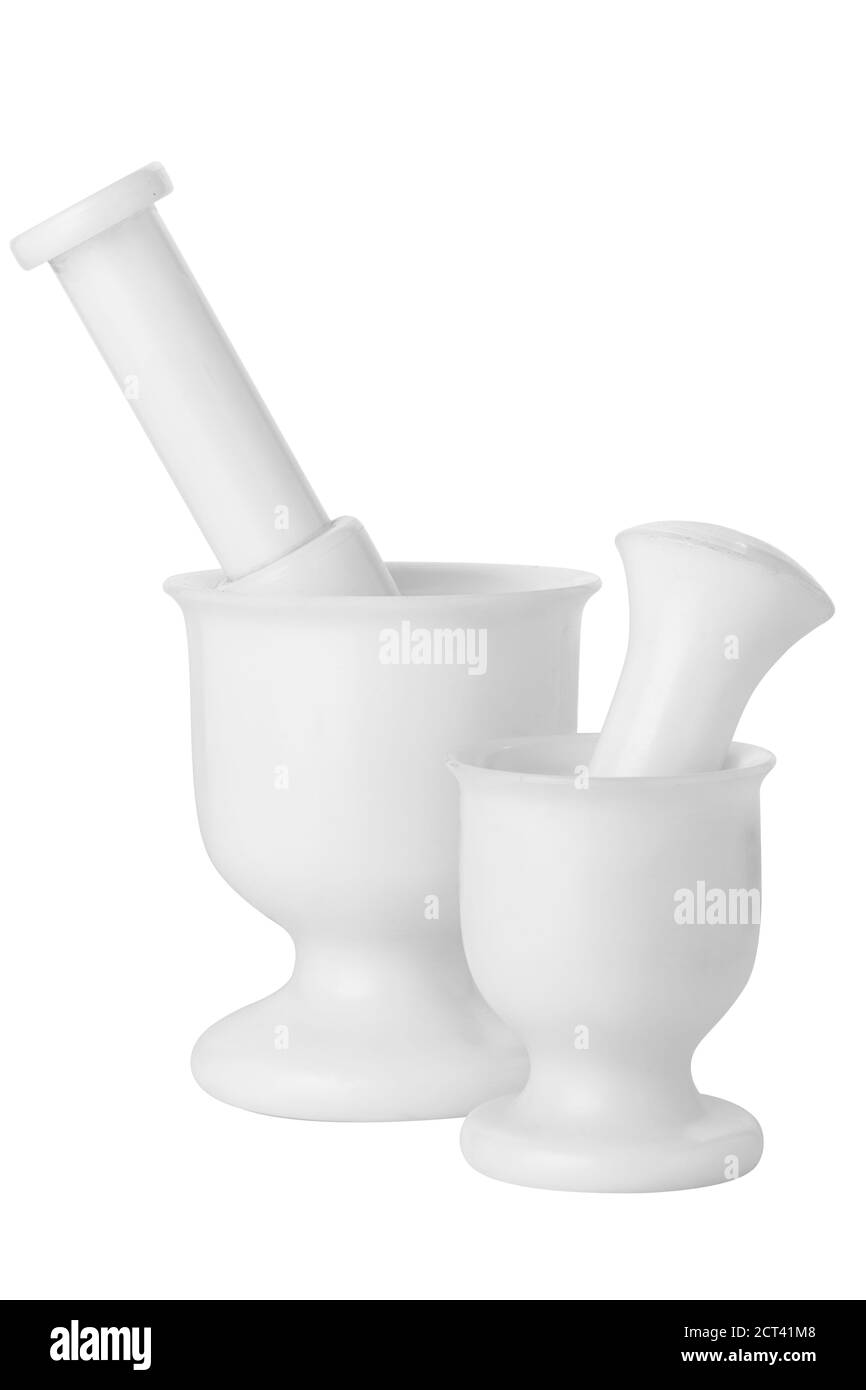 White mortar and pestle isolated on white Stock Photo Alamy