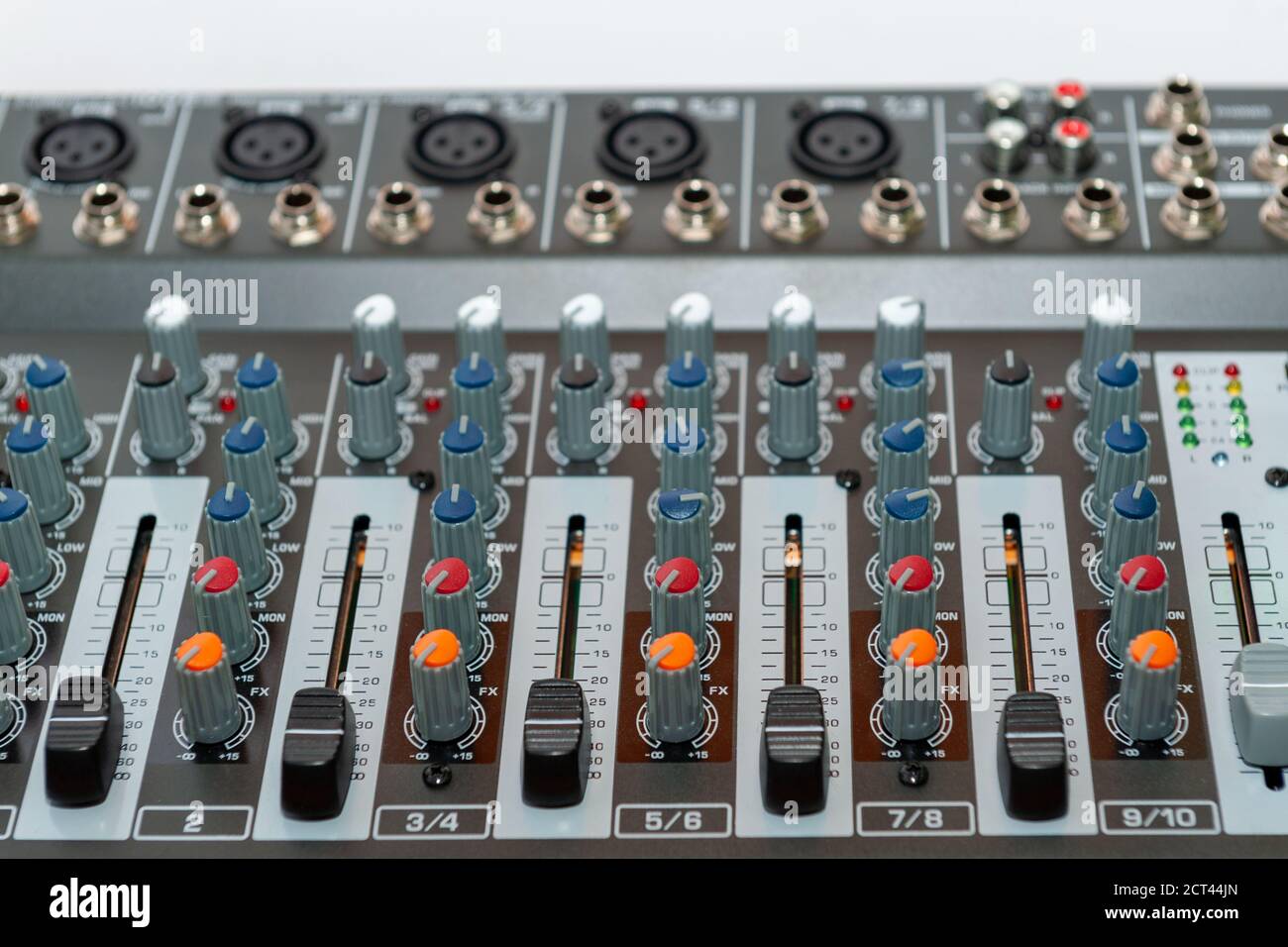 Close up of sound mixing console. Details of sound engineer room Stock ...