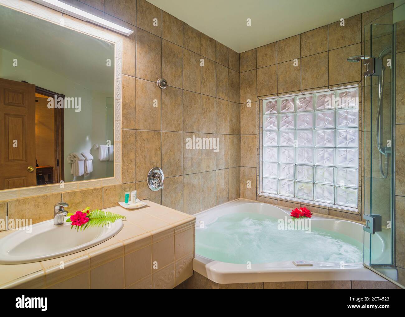 Luxury jacuzzi hot tub bath in a stylish bathroom at luxury hotel ...