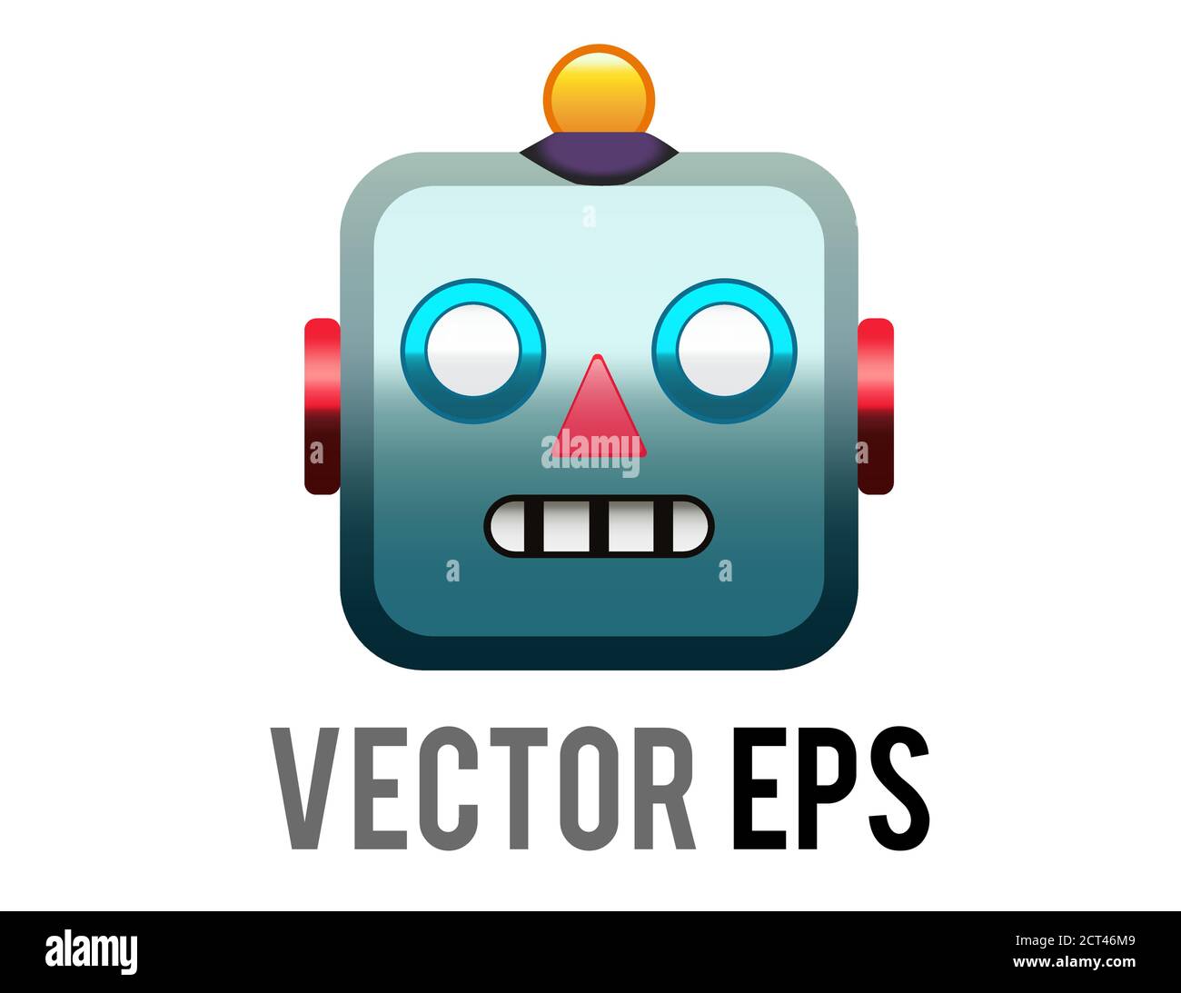 The isolated vector head of classic vintage tin toy grimace robot icon with circular eyes, triangular nose, knobs for ears Stock Vector