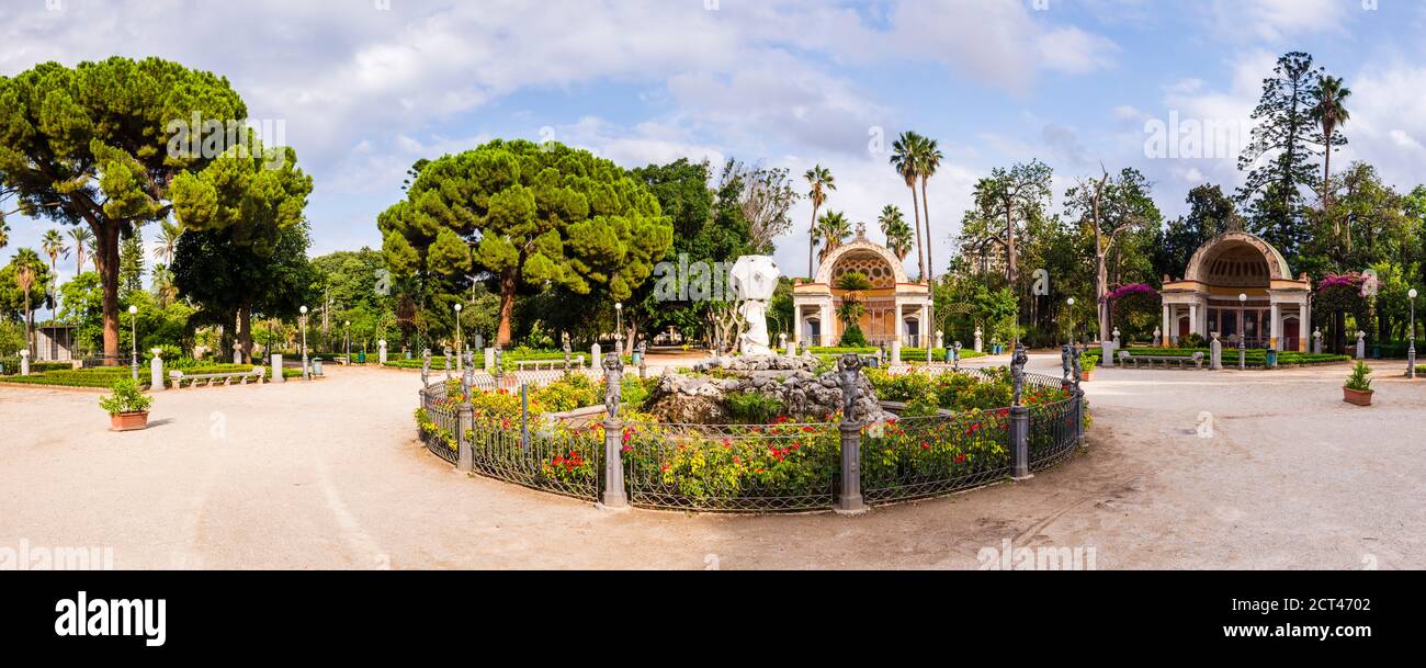 Panoramic photo of Villa Giulia public park, Palermo, Sicily, Italy, Europe Stock Photo