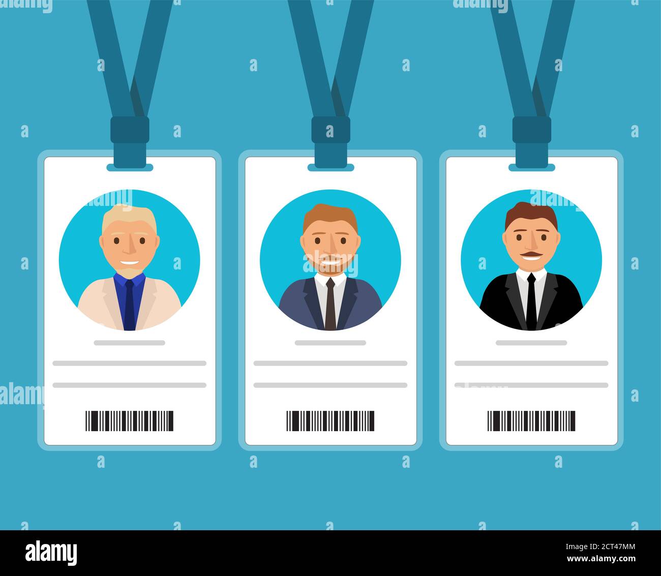 Badge of man with a tie of blonde in cartoon flat . Stock Vector