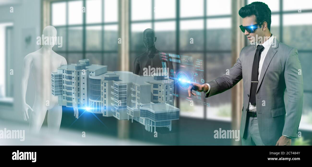 new normal Futuristic Technology in smart automation industrial concept using artificial intelligence, machine learning, digital twin, 5g, big data, i Stock Photo