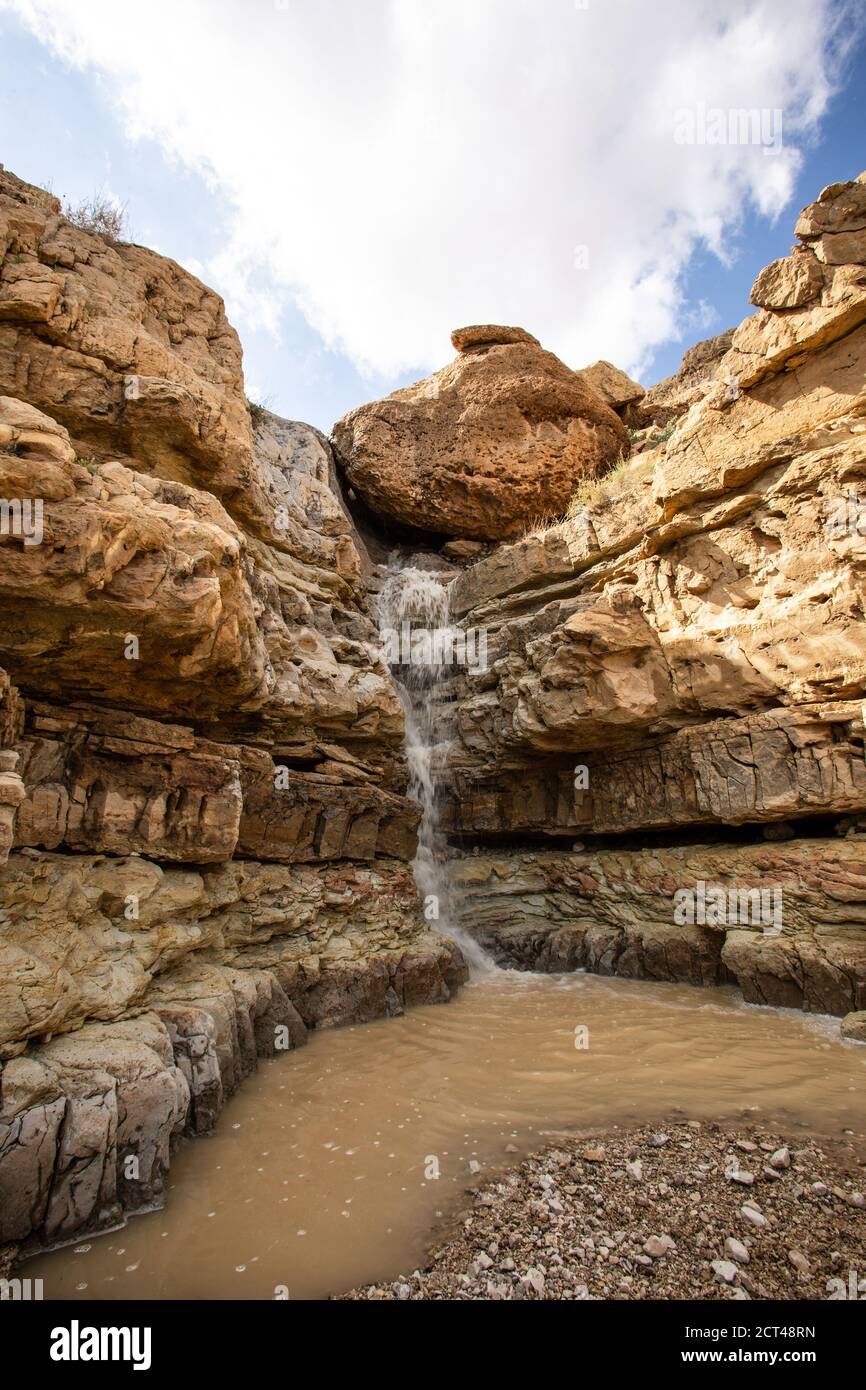 Ein Gedi national park. The Hidden Waterfall in Wadi Arugot [Arugot Stream]. The Arugot Stream is one of the only two streams at the center of the Jud Stock Photo