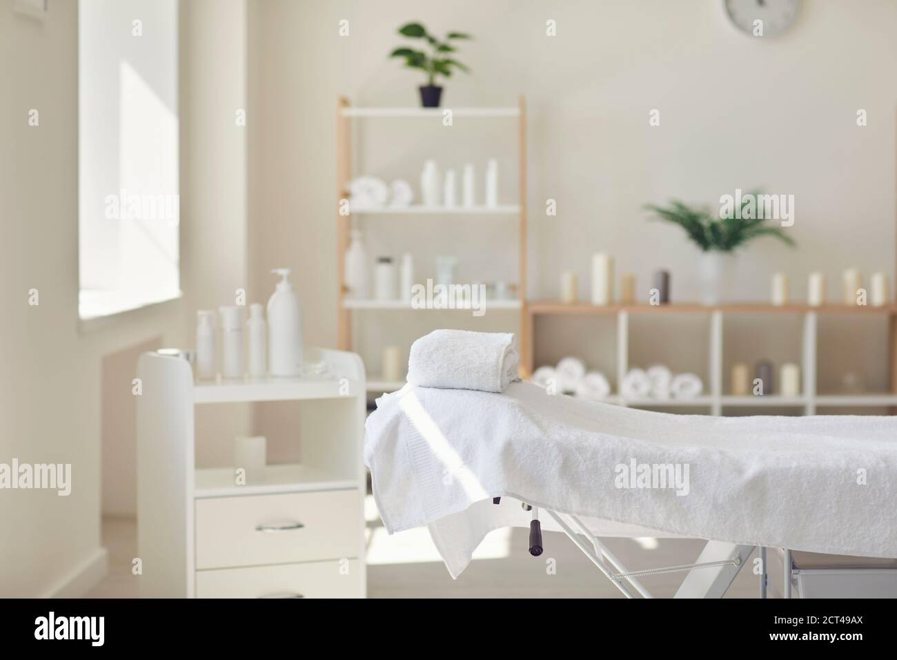 Interior of newly opened modern massage salon with all the necessary supplies ready Stock Photo