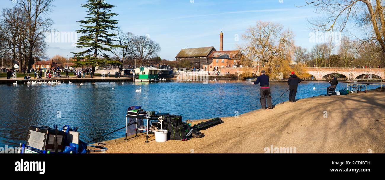 Fishing on the River Avon, Stratford Upon Avon, Warwickshire, England, United Kingdom, Europe Stock Photo