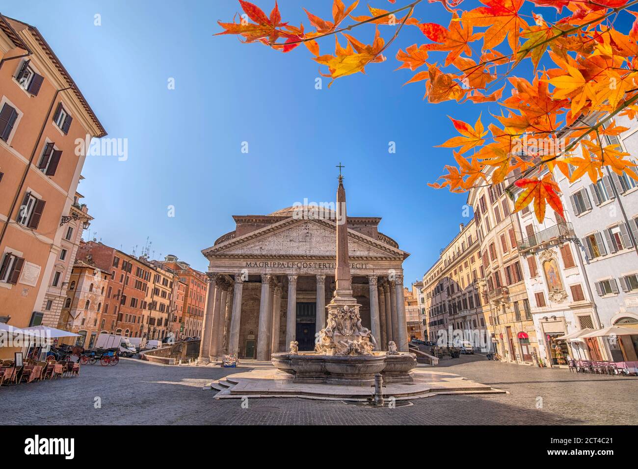 Rome Italy, city skyline at Rome Pantheon Piazza della Rotonda  with autumn leaf foliage Stock Photo