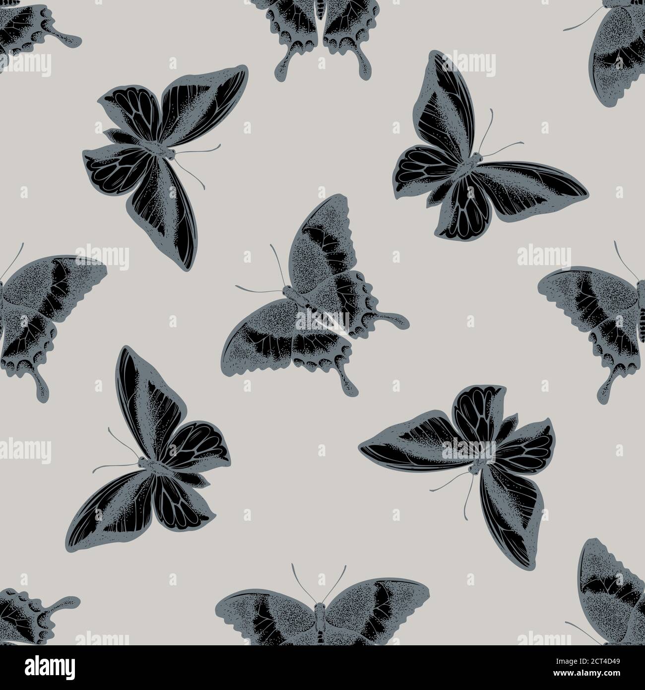 Seamless pattern with hand drawn stylized emerald swallowtail, swallowtail butterfly Stock Vector
