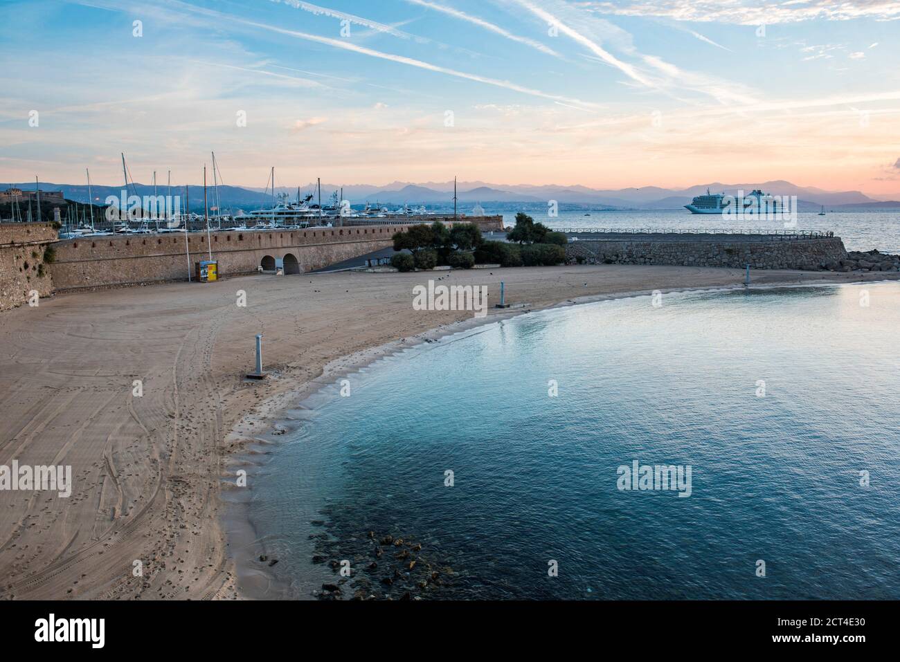 Plage de la Gravette Beach at sunrise, Antibes, ProvenceAlpesCôte d
