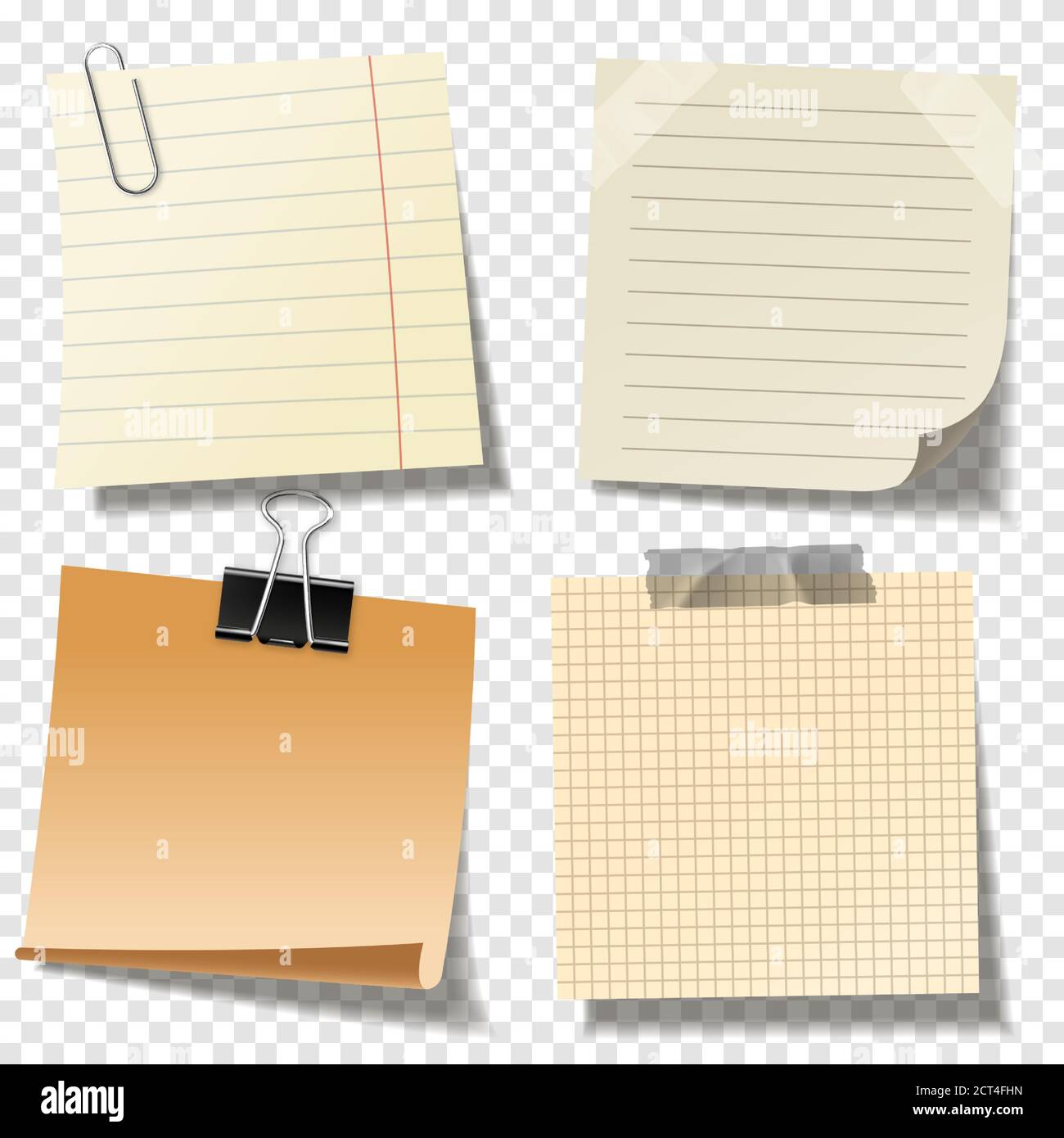 Realistic blank sticky notes with clip binder and adhesive tape ...
