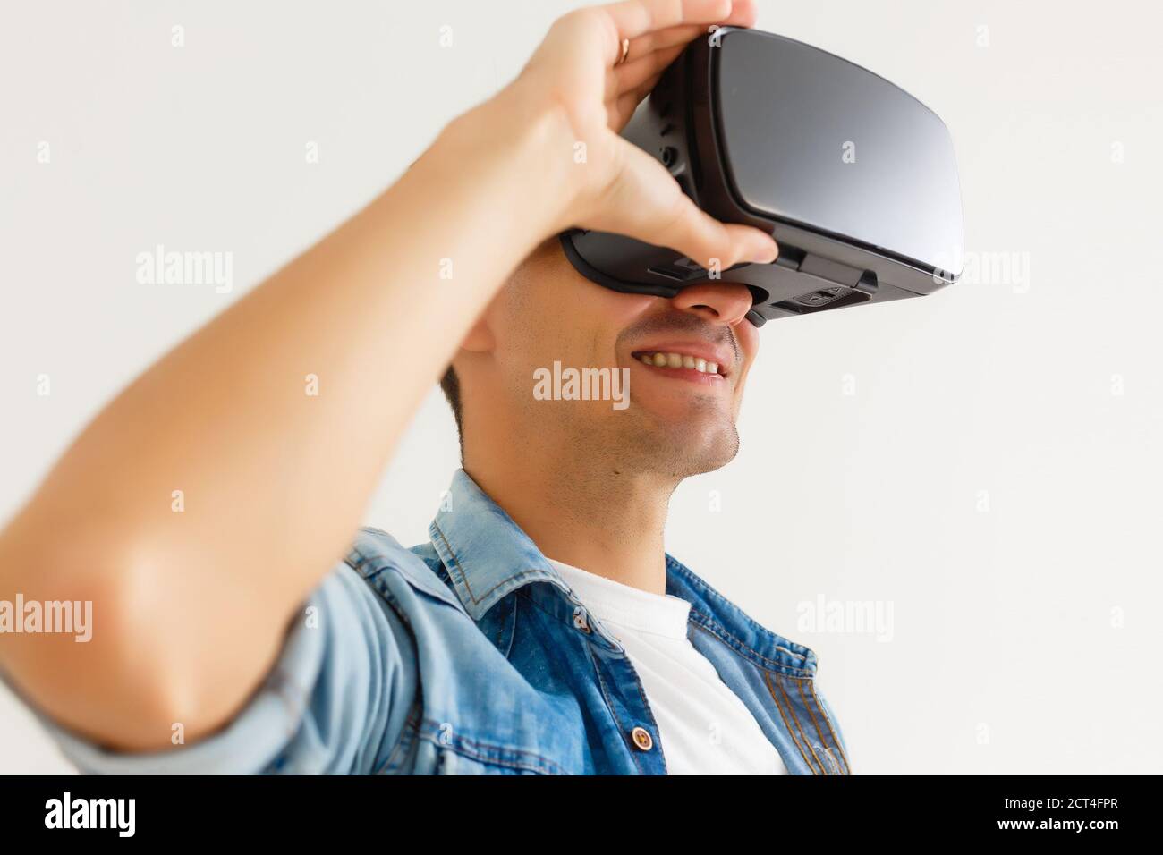 The man with glasses of virtual reality. Future technology concept ...
