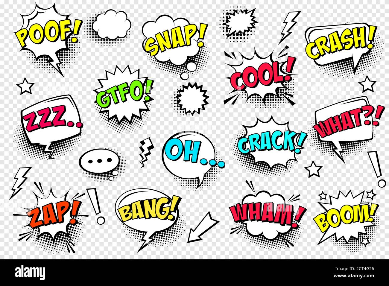 Comic speech bubbles with halftone shadow and text phrase. Vector hand ...