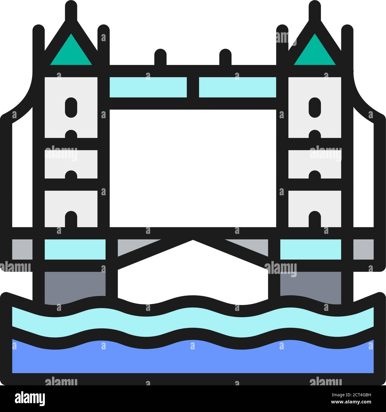 Tower Bridge, London city landscape flat color line icon. Stock Vector